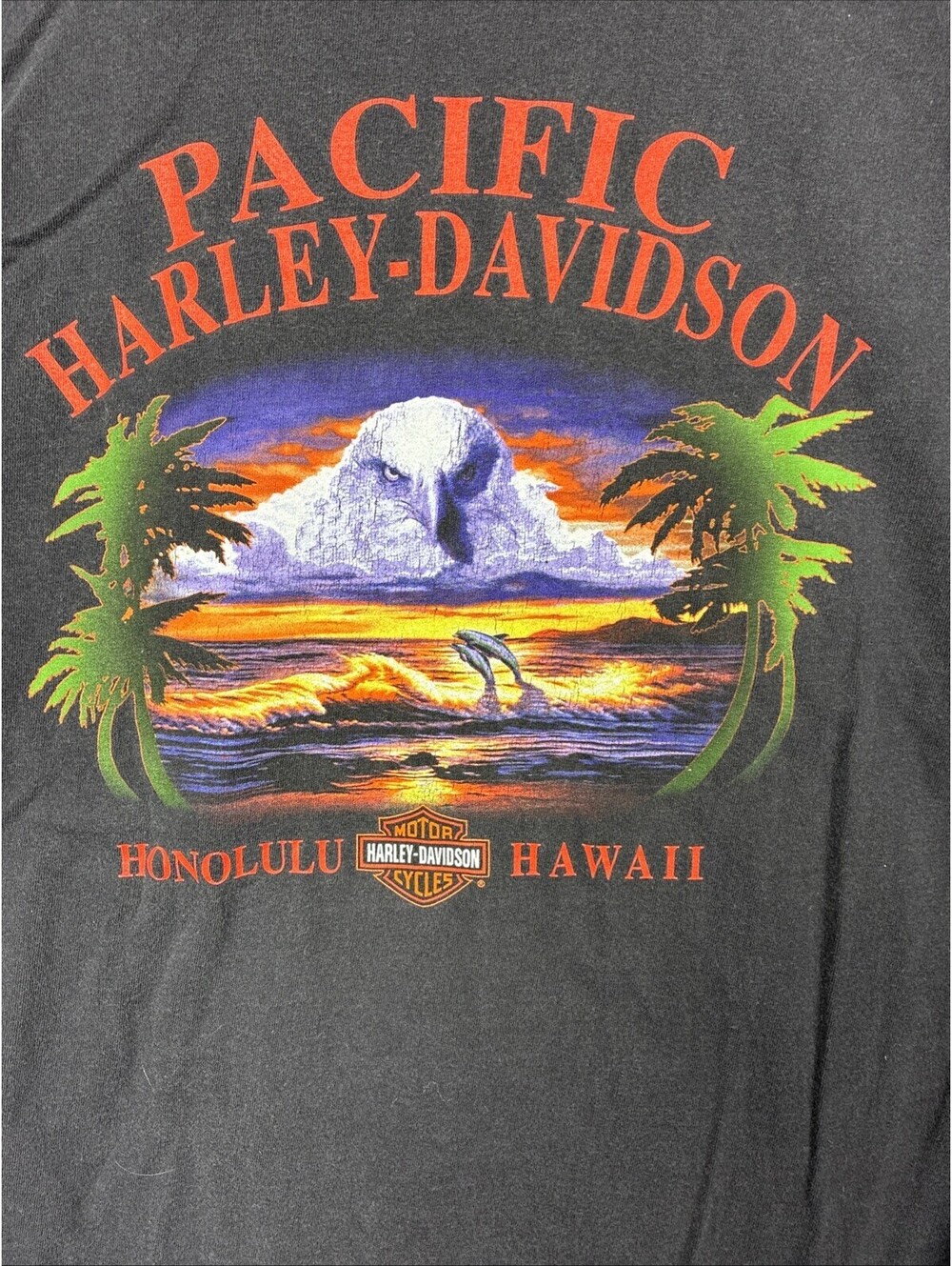 Harley Davidson Mens XL Black Pacific Honolulu Hawaii S/S Shirt Vintage